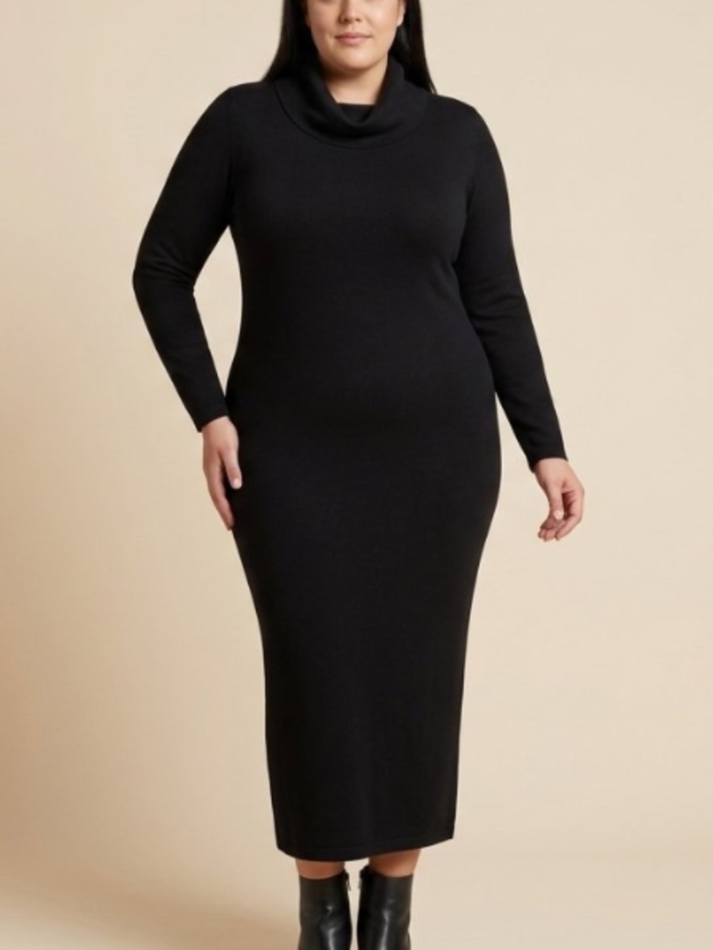 Isaac Mizrahi Live! Cotton Blend Black Turtleneck Knit Midi Dress
